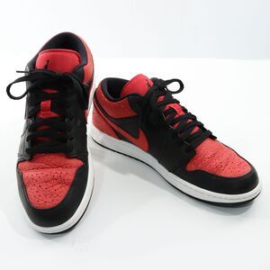 Nike Air Jordan 1 Retro Low Bred Elephant Print Shoes 12.5 Red Black 553558-013